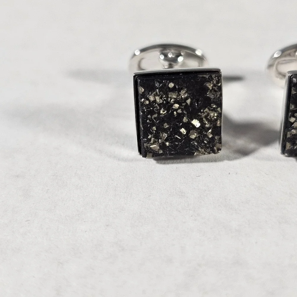 Jan Leslie Cufflinks Mens OS Black Sterling Silver Square Druzy Stone Formal